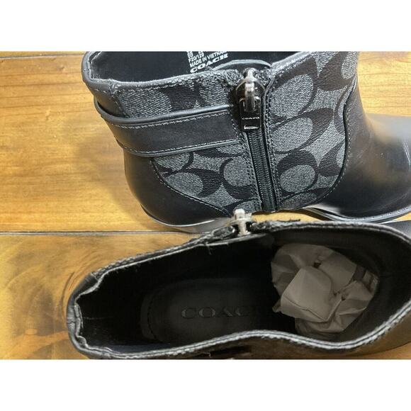Coach Signature DENI LTR-SIG Bootie Black Size 6 B Coated Canvas Leather - Picture 11 of 12